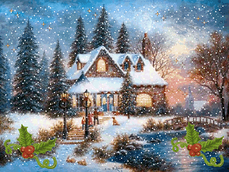 Imagenes de Navidad Animadas: Casa nevada de Navidad